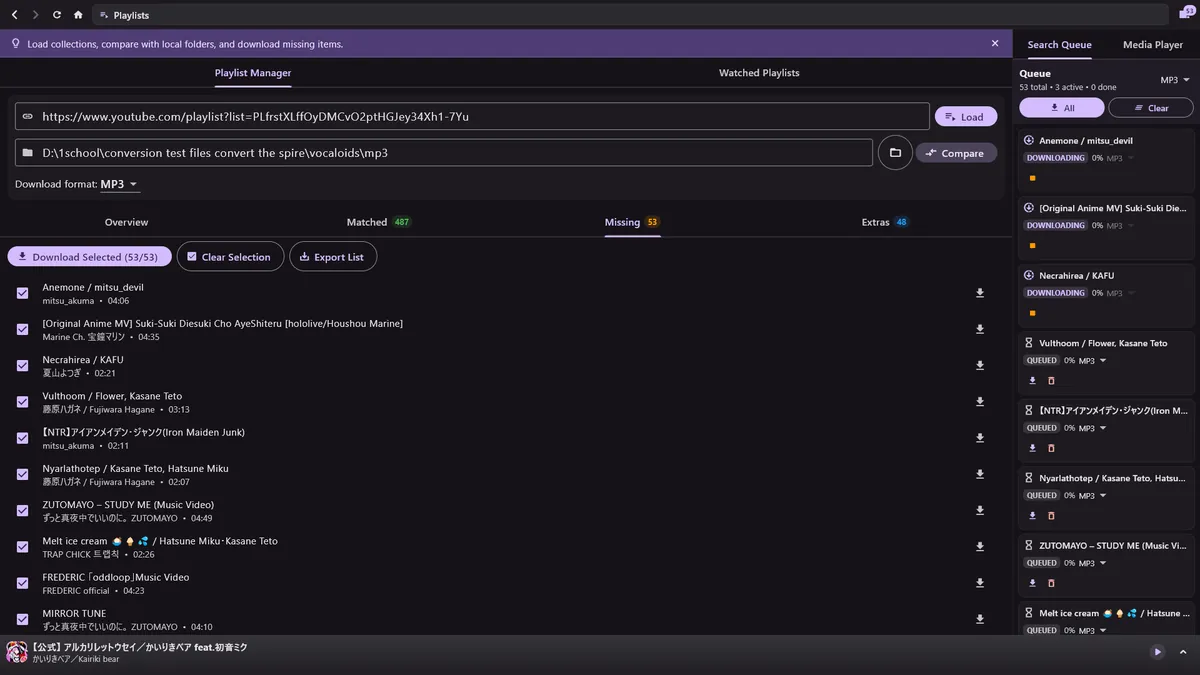 Download queue showing quick new-song additions