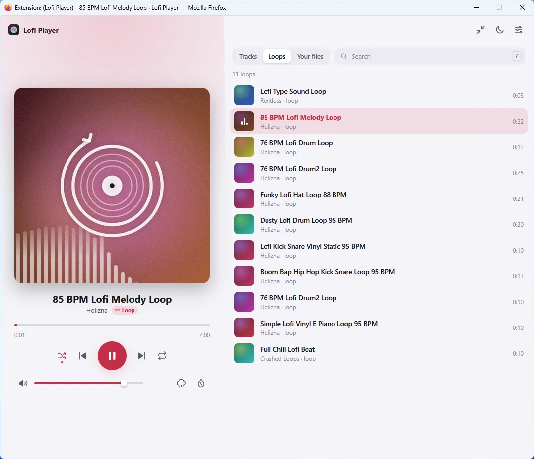 Short loops in their own tab, and the accent colour follows the cover